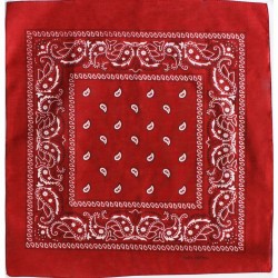 Bandana rouge motifs cachemire blancs et noirs foulard carré 100 % coton