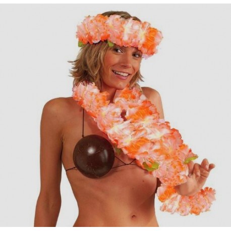 set-hawaien-luxe-grosses-fleurs-orange-fluo