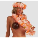 Set hawaïen luxe grosses fleurs orange fluo