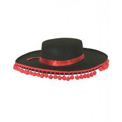 chapeau-espagnol-noir-a-pompons-rouges