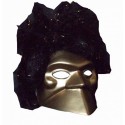Masque Bauta vénitien or avec perruque noire et or