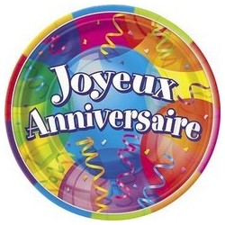 8 petites assiettes "joyeux anniversaire" ballons 17.8 cm en car