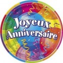 8 petites assiettes "joyeux anniversaire" ballons 17.8 cm en car
