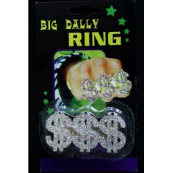 Bague 3 doigts dollars réglable couleur argent pailleté