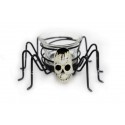 Bougeoir photophore araignée en acier Crâne Vieilli blanchi paillettes argentées