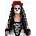Masque blanc décor squelette mexicain noir et rouge DOD Halloween