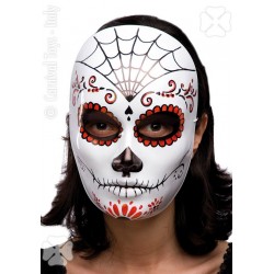 Masque seul blanc décor squelette mexicain noir et rouge DOD Halloween
