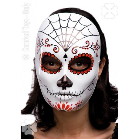 masque-seul-blanc-decor-squelette-mexicain-noir-et-rouge