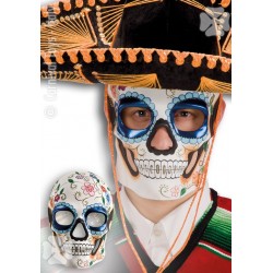 masque-crane-blanc-decor-squelette-mexicain-bleu-rose
