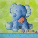 16 petites serviettes éléphant bleu 24.7 x 24.7 cm