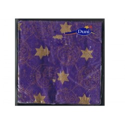 20 grandes serviettes étoiles dorées sur fond violet 33 x 33 cm