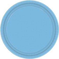 20 assiettes plates en plastique bleu pâle Ø 23 cm