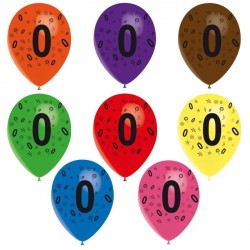 8 ballons de baudruche chiffre 0 décorés tout autour 30 cm Ø