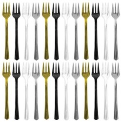 24-fourchettes-cocktail-party-pack-or-argent-noir-et-transparent