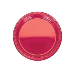 20 assiettes plates en plastique rouge Ø 17.8 cm