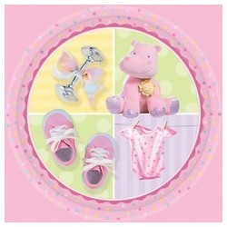 8 assiettes naissance bapteme Ø 17.8 cm hippopotame rose