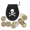 Bourse noire de pirate avec 12 pièces d'or