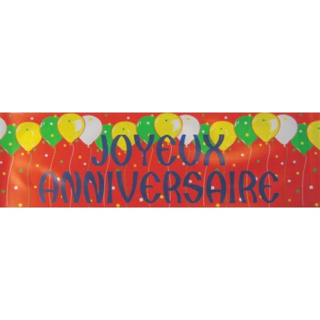 Banderole Joyeux Anniversaire En Plastique Couleurs Sur Fond Rouge