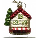 petite maison rouge et doré à suspendre dans votre sapin de Noël