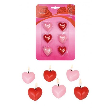 6 bougies en forme de coeur 3 rouges et 3 roses Candles hearts Saint Valentin