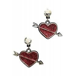 Boucles d'oreille coeur avec paillettes rouges et flèche bijoux Saint Valentin