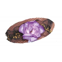Jarretière en dentelle noire et fil doré avec une jolie fleur parme