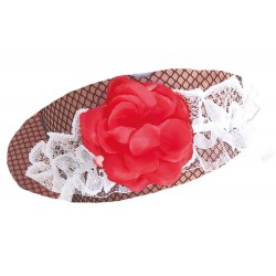 Jarretière en dentelle blanche et fil doré avec une fleur rouge