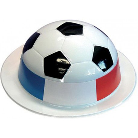 chapeau melon en plastique ballon de foot avec tour drapeau français bleu blanc rouge
