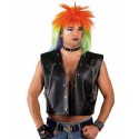 Gilet en faux cuir noir punk avec des clos, rivets, chaines et épingles de sureté