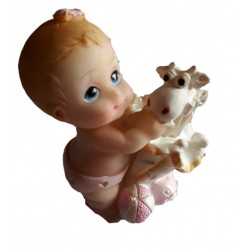 Figurine miniature1 bébé fille avec un parapluie jaune et un mouton ou chèvre blanc