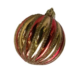 Boule de noël rouge et or avec paillettes dorées à suspendre dans votre sapin de noë