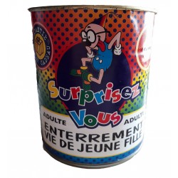 Boite de conserve comique spécial soirées enterrement vie de jeune fille réservé aux adultes