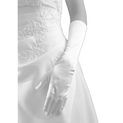 Gants en satin blanc brillant longueur 37 centimètres Crinoligne modèle Carla