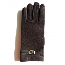 gants en fine polaire marron avec lanière de cuir et petie boucle