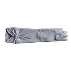 Gants blanc mat décoration de perles sur le bras longueur 36 centimètres DeJean