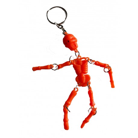 Porte clefs en forme de petit squelette articulé orange