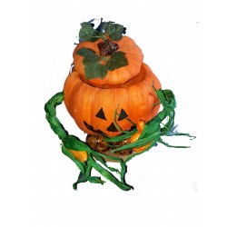 Bonbonnière citrouille, avec des bras et des pieds ... en raphia vert et orange Halloween