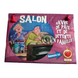 Plaque de porte humoristique et sonore pour le salon