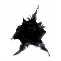 Fleur noire en satin, dentelle et plumes, avec broche et élastique pour la maintenir