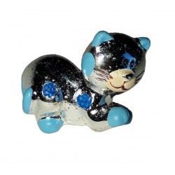 Figurine Chaton argent et bleu allongé chat joueur