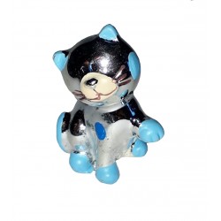 Figurine Chaton argent et bleu donnant la patte très mignon