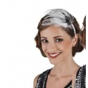Serre-tête Charleston blanc et noir avec 1 pierre argentée bandeau model de démo