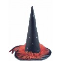 Chapeau noir de sorcière en tissu et tulle rouge 50 cm Halloween