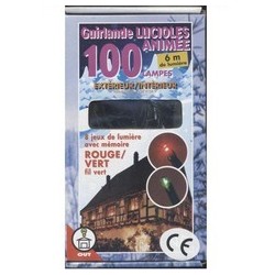 Guirlande étanche lucioles rouges et vertes animée 100 lampes