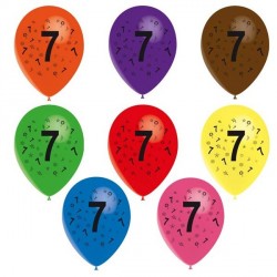 8 ballons de baudruche chiffre 7 décorés tout autour 30 cm Ø